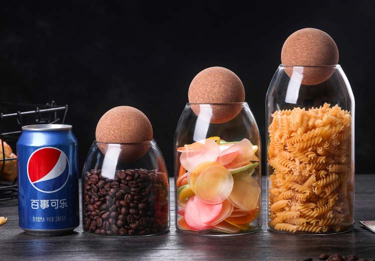 High Borosilicate Transparent Lead-Free Airtight Glass Jars Food Storage Canister With Circle Wood Lids For Tea Nuts Candy Sugar