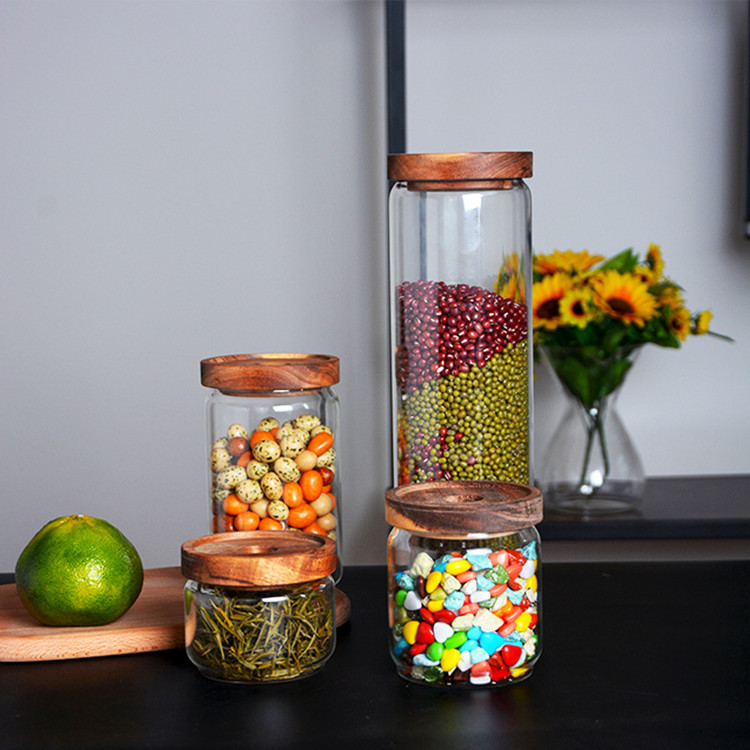 High Borosilicate airtight Heat Resistant Glass Storage Jar With Bamboo Wooden Lid