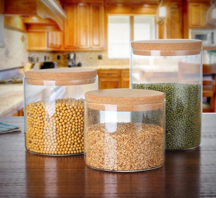 High Capacity 3 Kinds 2000ml 2500ml 3500ml Borosilicate Glass Jars With Cork/Bamboo Lids For Kitchen Storage Pantry Organization