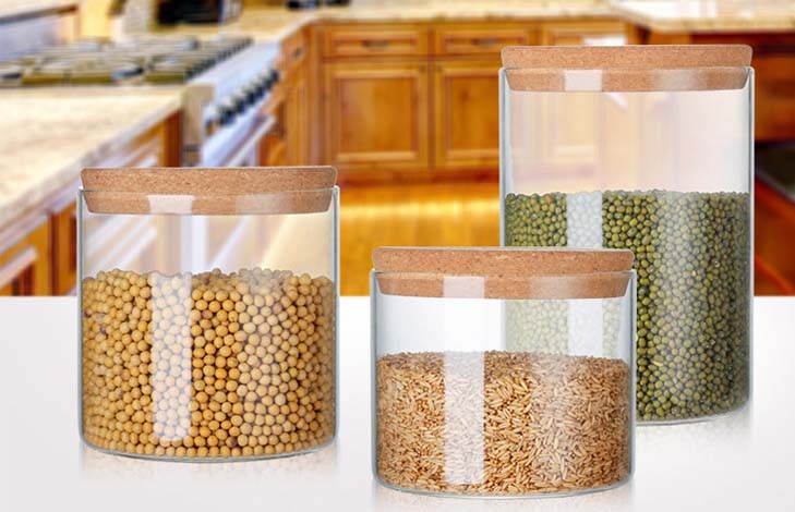 High Capacity 3 Kinds 2000ml 2500ml 3500ml Borosilicate Glass Jars With Cork/Bamboo Lids For Kitchen Storage Pantry Organization