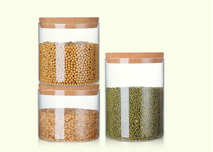 High Capacity 3 Kinds 2000ml 2500ml 3500ml Borosilicate Glass Jars With Cork/Bamboo Lids For Kitchen Storage Pantry Organization
