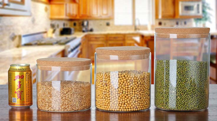 High Capacity 3 Kinds 2000ml 2500ml 3500ml Borosilicate Glass Jars With Cork/Bamboo Lids For Kitchen Storage Pantry Organization