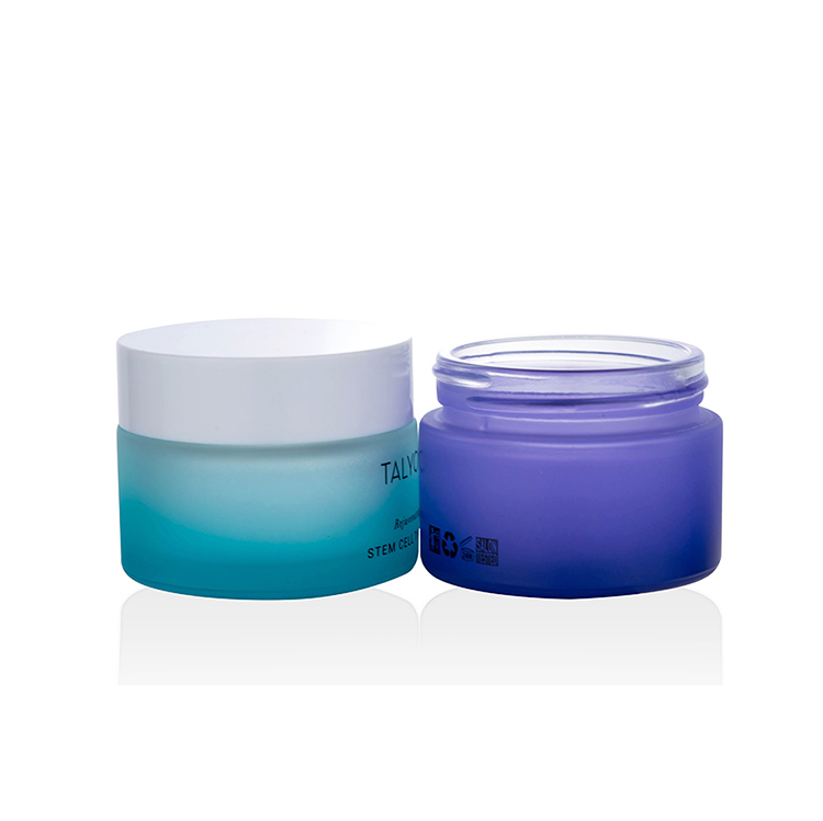 High End 50ML Glass Luxury Jar 5g 10g 20g 30g 50g 100g 200g low profile gradient matte purple glass cream jar with white lid