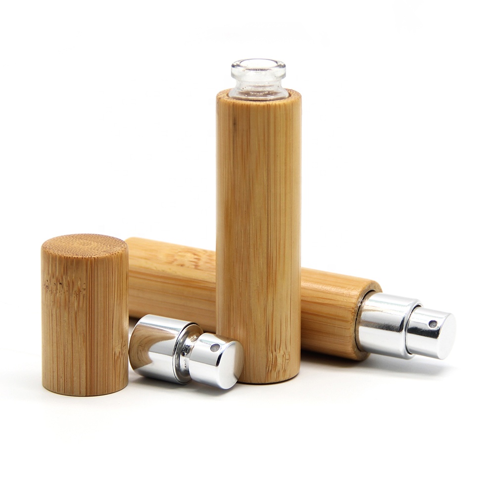High-End Airless Bamboo Cosmetic Packaging Glass Bamboo Cap Perfume Spray Bottle