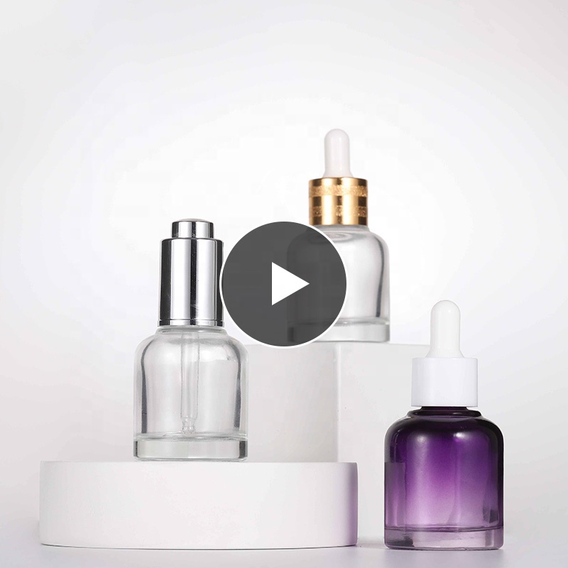 High End Eco Friendly 15ml 30ml 50 ml Round Clear Serum Essential Oil Glass Dropper Bottle with Press Cover Dropper
