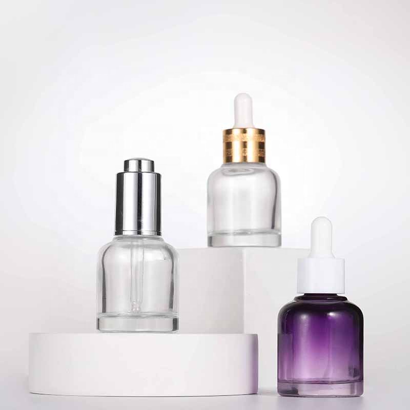 High End Eco Friendly 15ml 30ml 50 ml Round Clear Serum Essential Oil Glass Dropper Bottle with Press Cover Dropper