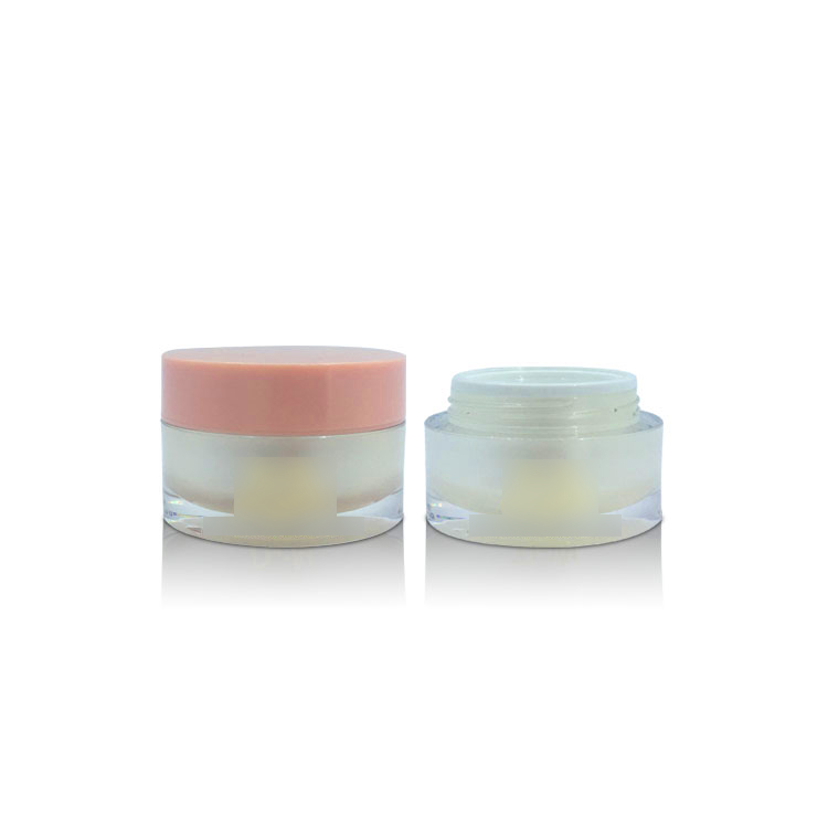 High End Luxury Acrylic Double Layer Facial Cream Skin Care Packaging Plastic Container Jar with Pink Lid