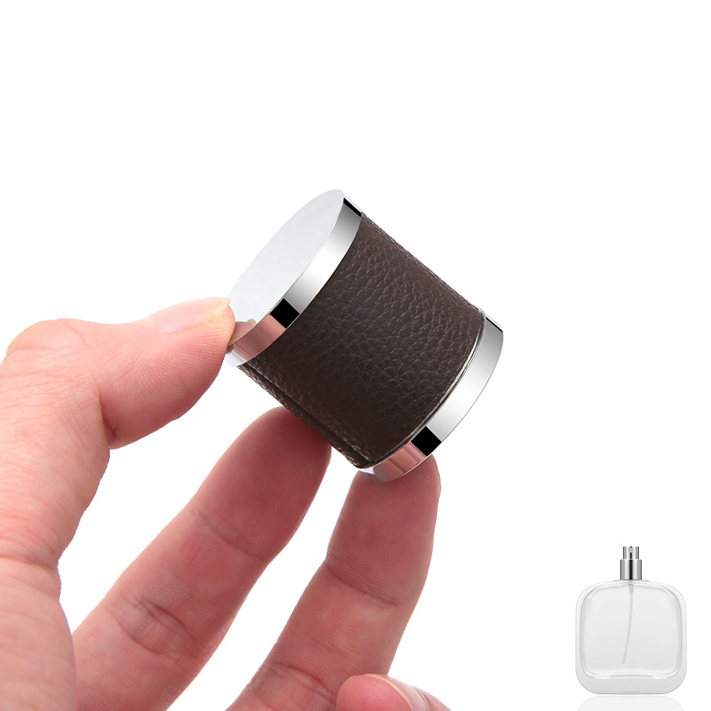 High End Men 100ml Clear Glass Flat Square Atomizer Spray Perfume Bottle With Leather Top