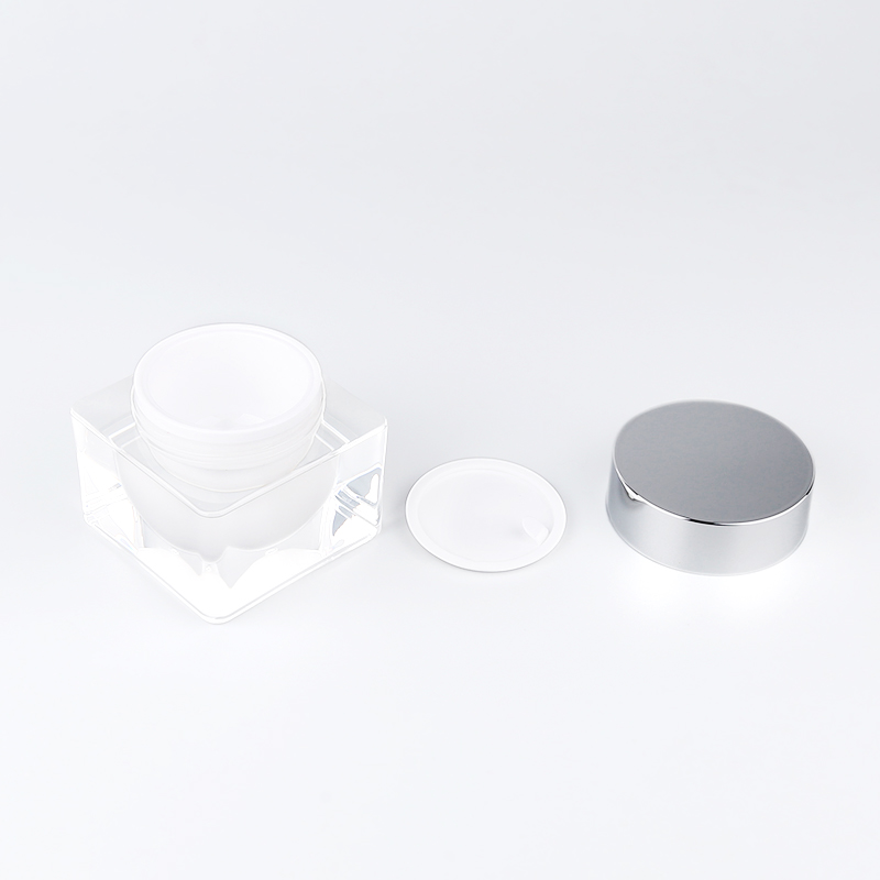 High End White Square 5g 1oz Nail Acrylic Plastic Jar Container For Cream With Silver Lid