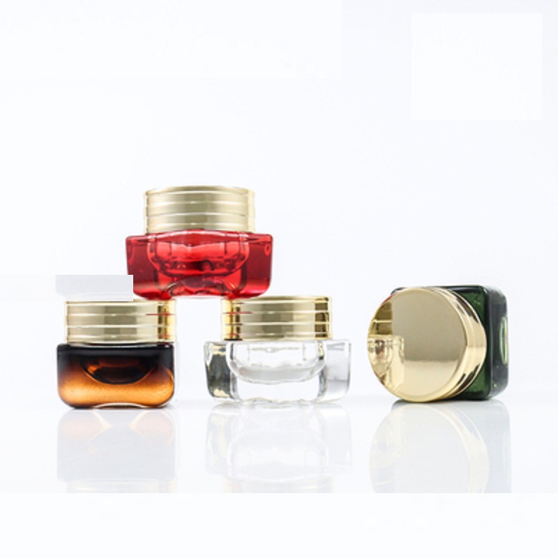 High Grade 15G Glass Eye Cream Jar Square Clear Red Green 15ml Cosmetic Facial Mask Jar Refillable Skin Care Cream Container