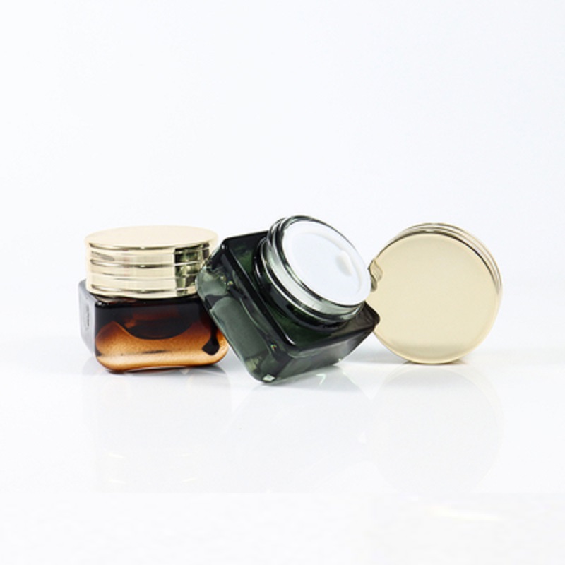 High Grade 15G Glass Eye Cream Jar Square Clear Red Green 15ml Cosmetic Facial Mask Jar Refillable Skin Care Cream Container