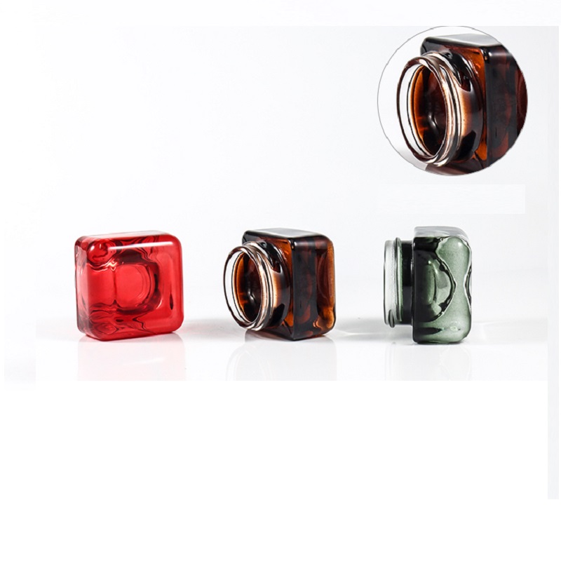 High Grade 15G Glass Eye Cream Jar Square Clear Red Green 15ml Cosmetic Facial Mask Jar Refillable Skin Care Cream Container