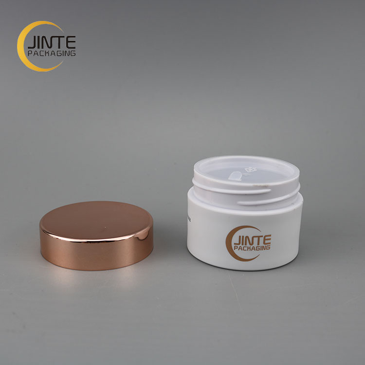 High Luxury Matte White Empty Single Thick Wall Plastic PETG Cosmetic Skincare Jars with Rose Gold Lid