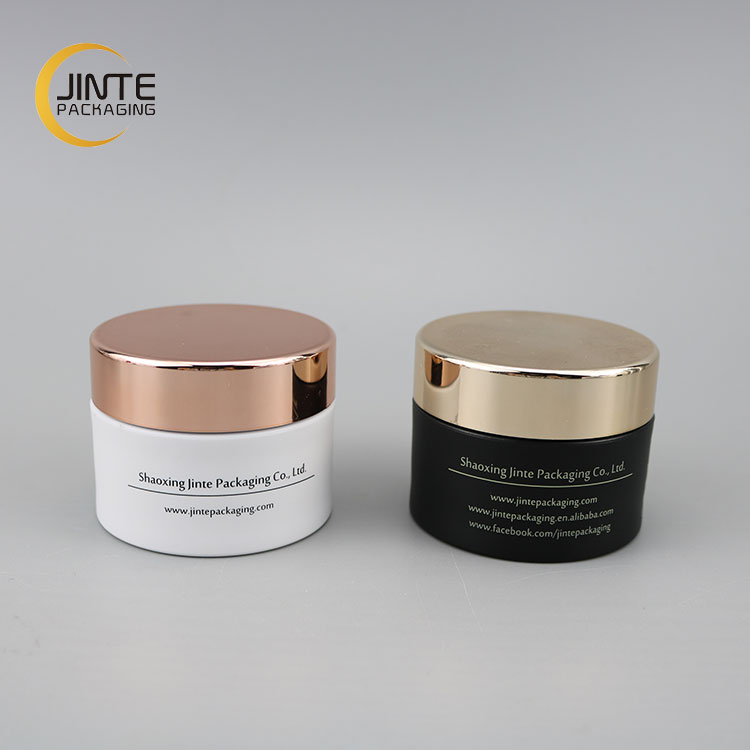 High Luxury Matte White Empty Single Thick Wall Plastic PETG Cosmetic Skincare Jars with Rose Gold Lid