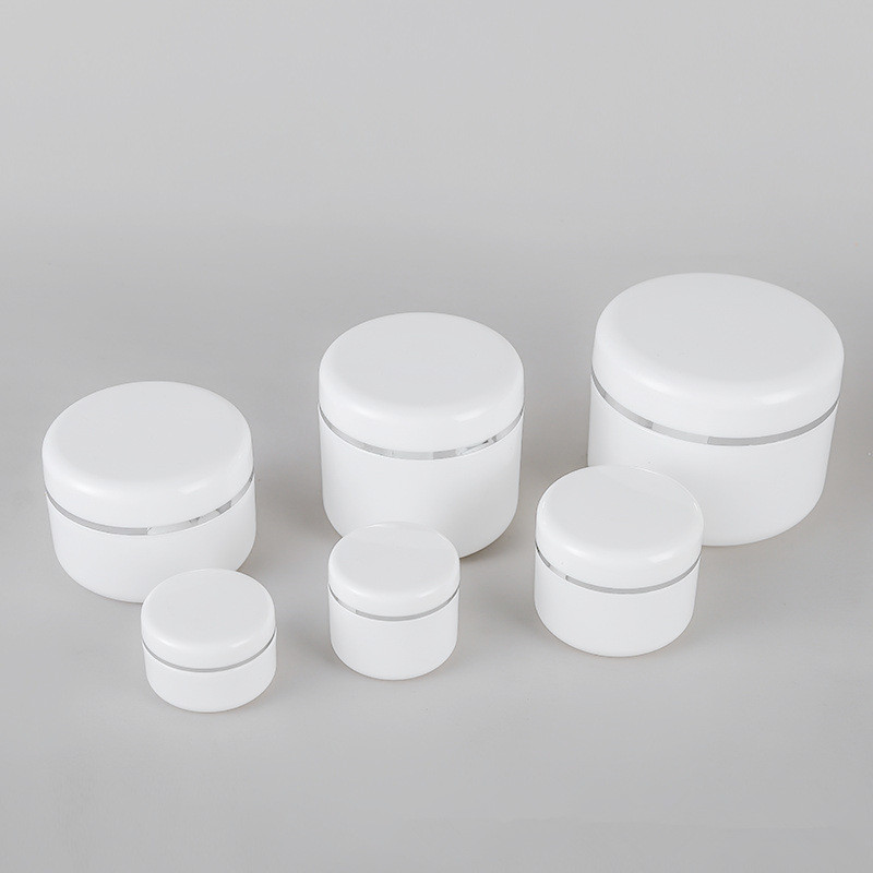 High Quality 100g Empty White Silver Edge Portable Refillable Plastic Cosmetic Makeup Face Cream Jar Sample
