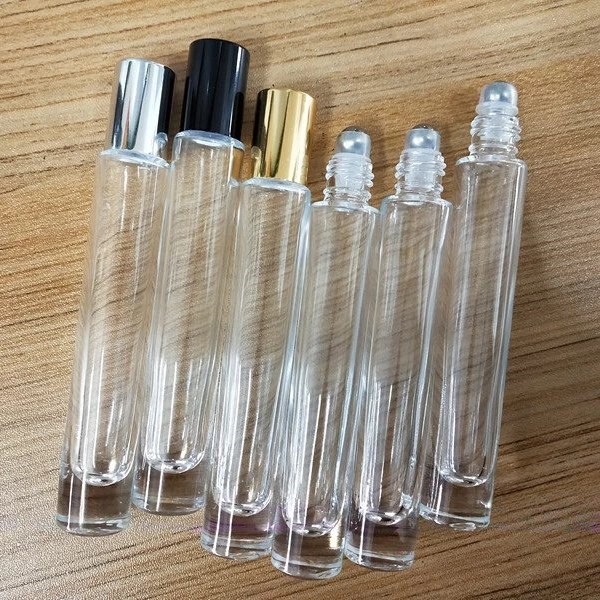 High Quality 10ml Slim Clear Round Thick Bottom Glass Bottles Empty Roller Glass Bottle for Essential Oil Wholesale