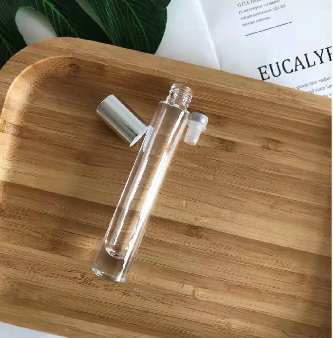 High Quality 10ml Slim Clear Round Thick Bottom Glass Bottles Empty Roller Glass Bottle for Essential Oil Wholesale