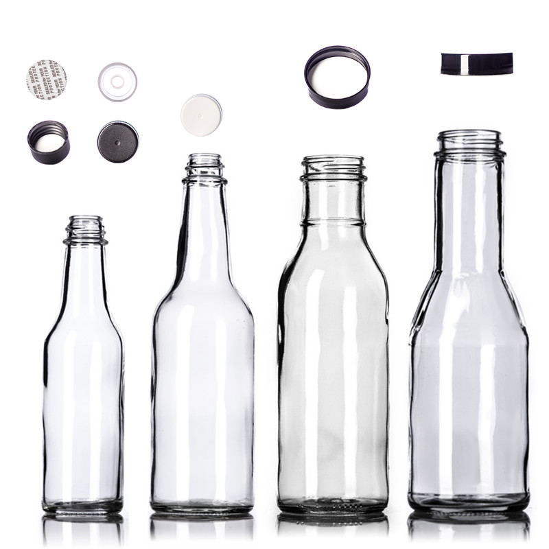 High Quality 10oz clear sauce glass bottle with black cap