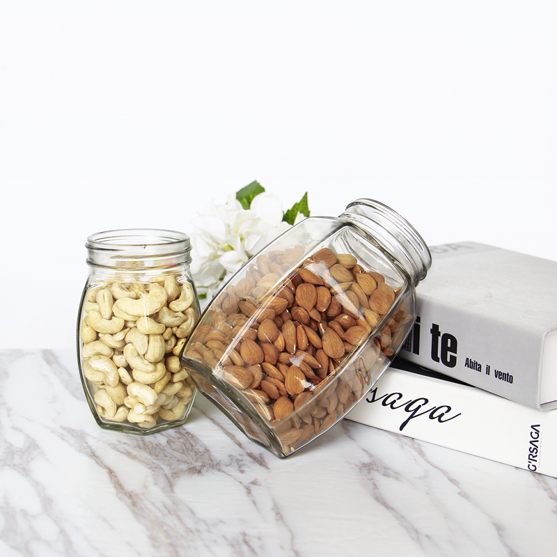 High Quality 16oz Wide Muth Jar Hexagonal Glass Jar With Matel Lid For Sauce Fruit