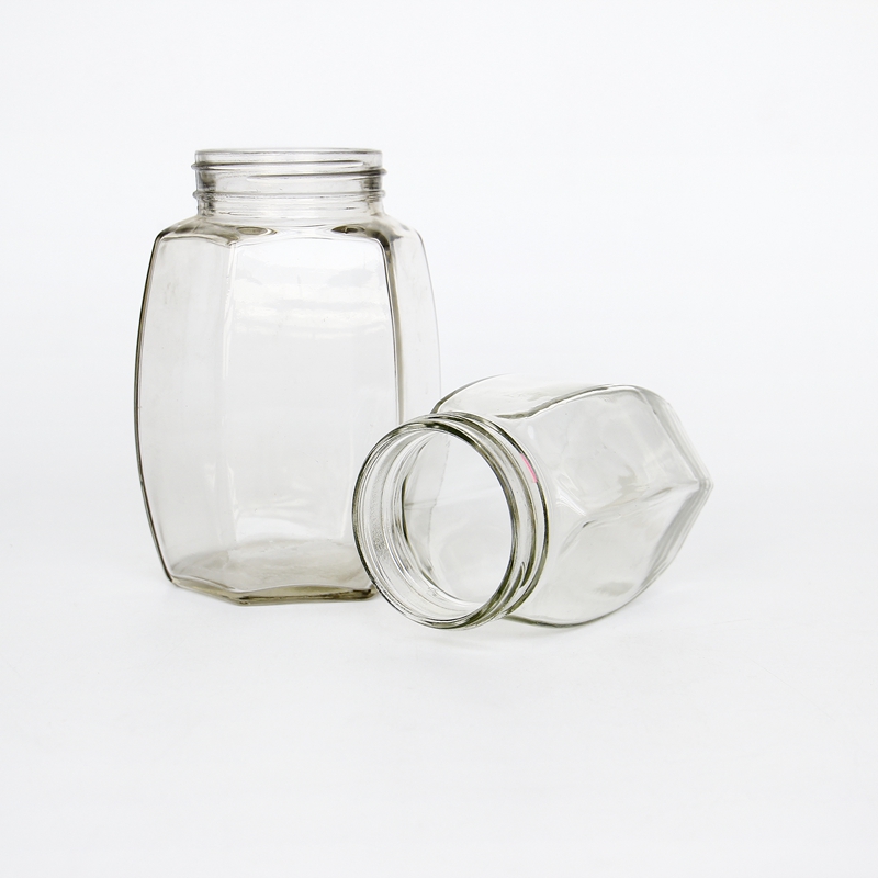 High Quality 16oz Wide Muth Jar Hexagonal Glass Jar With Matel Lid For Sauce Fruit