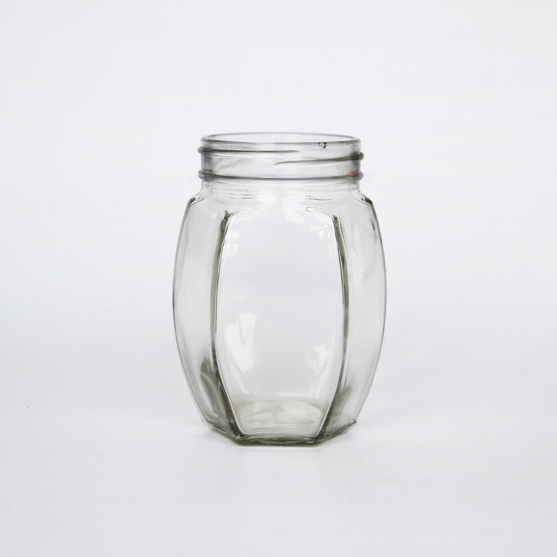 High Quality 16oz Wide Muth Jar Hexagonal Glass Jar With Matel Lid For Sauce Fruit