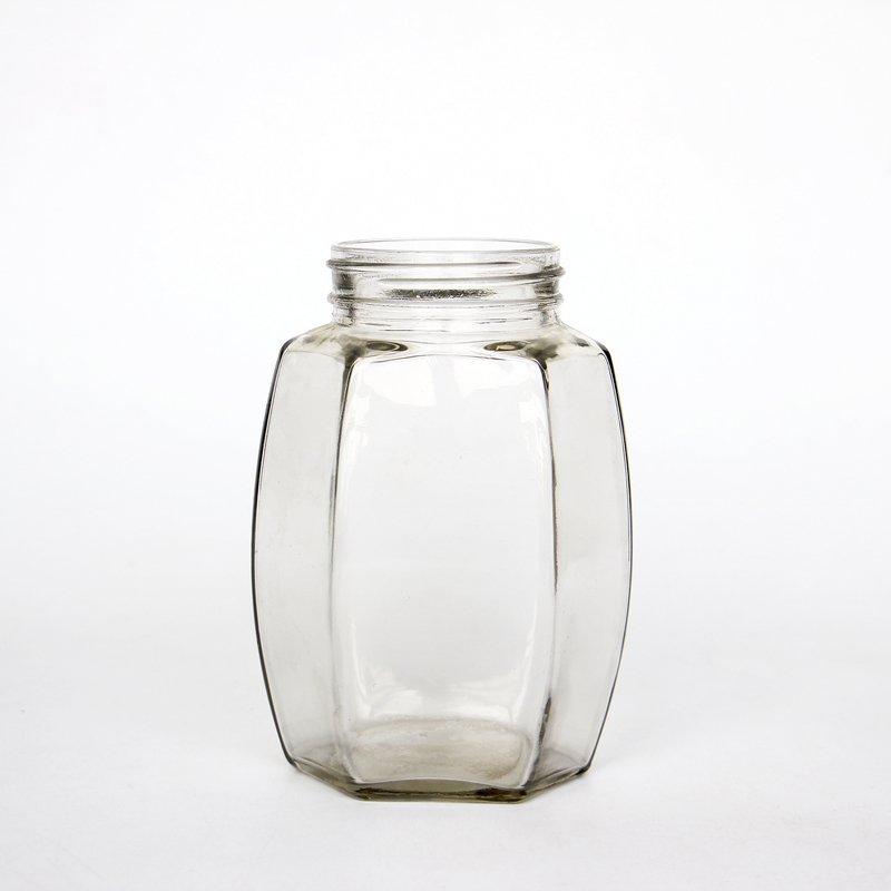 High Quality 16oz Wide Muth Jar Hexagonal Glass Jar With Matel Lid For Sauce Fruit