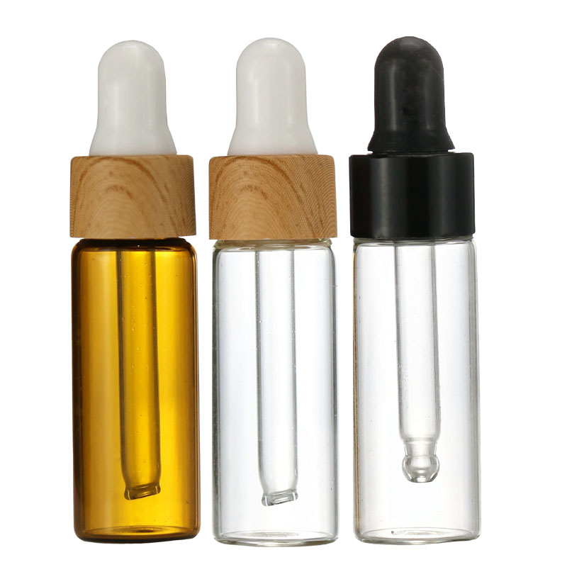 High Quality 1ml 2ml 3ml 5ml amber glass dropper bottle essential CBD oil perfume sample testing vial 5ml tincture bottle