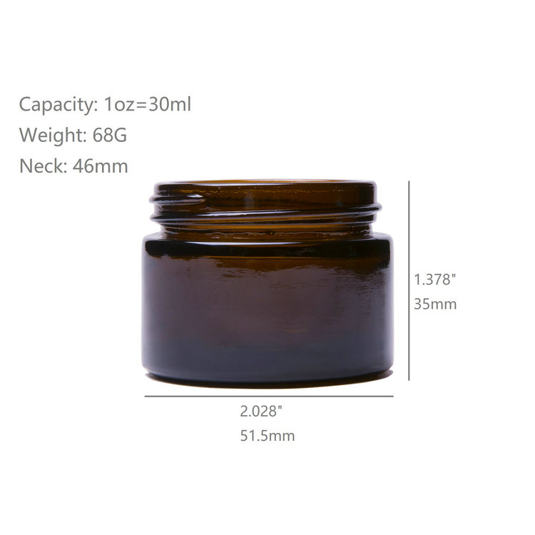 High Quality 1oz 30ml Round Amber Glass Jars with Lids for Cosmetics