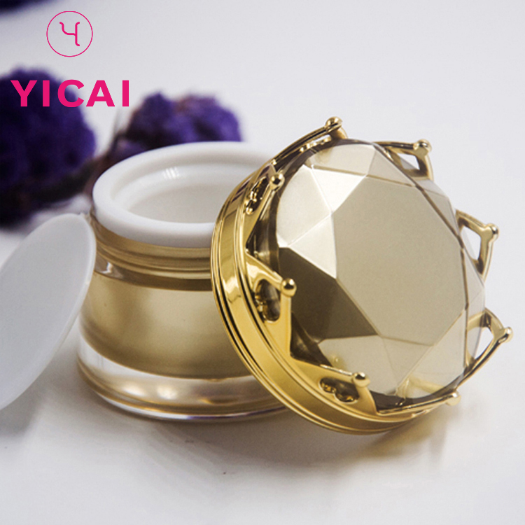 High Quality 20g Gold Double Wall Plastic Container Crown Acrylic Cream Cosmetic Jars