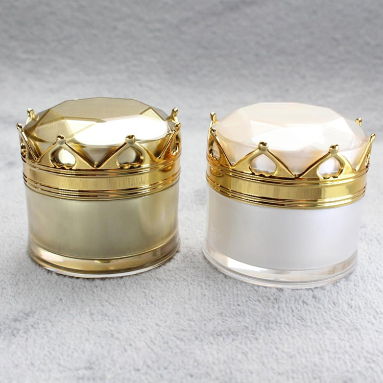 High Quality 20g Gold Double Wall Plastic Container Crown Acrylic Cream Cosmetic Jars