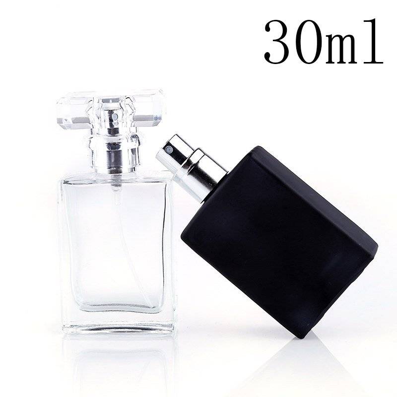 High Quality 30 ml Perfume Spray Bottle Black Glass Clear Square Empty Bottle