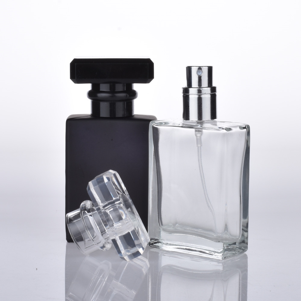 High Quality 30 ml Perfume Spray Bottle Black Glass Clear Square Empty Bottle