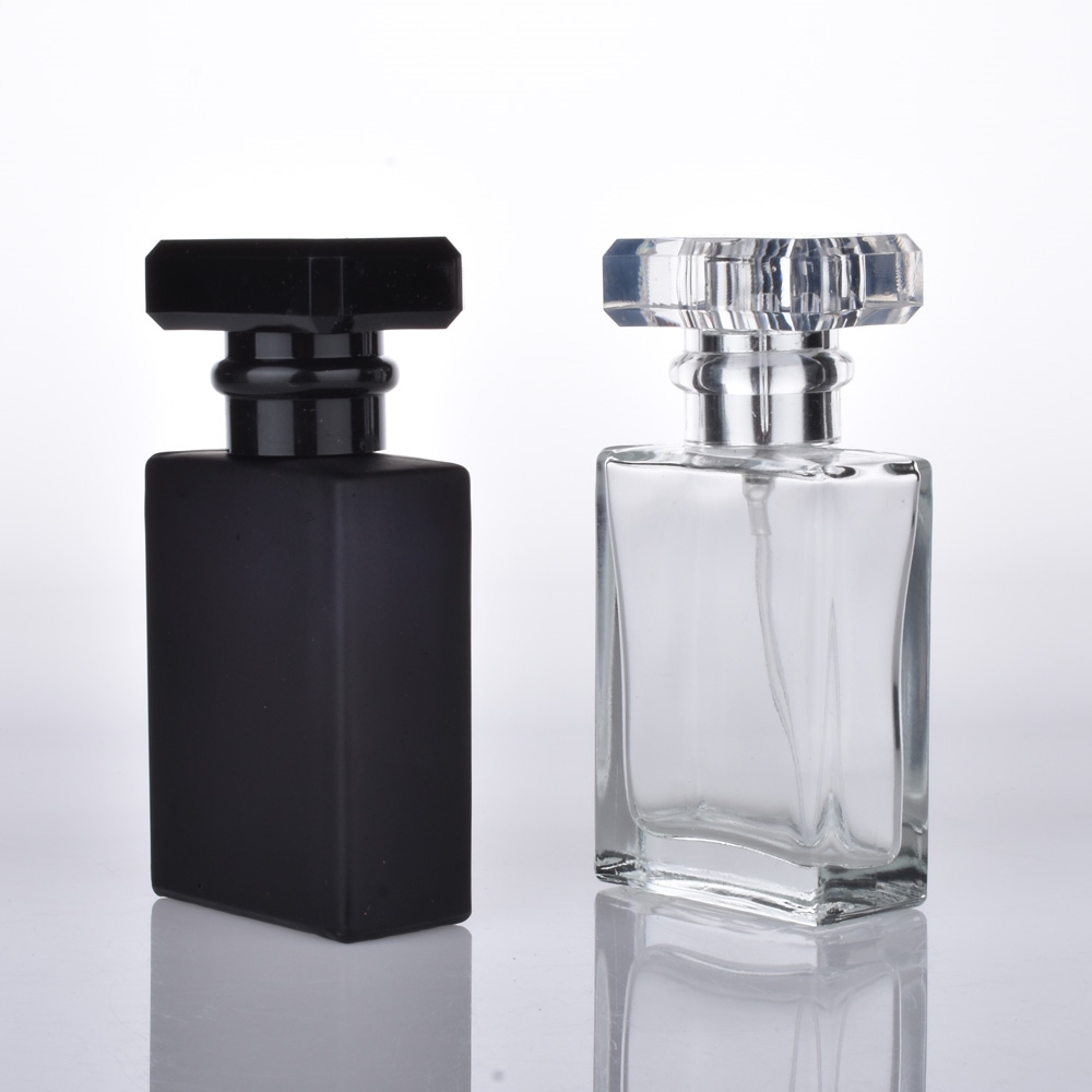 High Quality 30 ml Perfume Spray Bottle Black Glass Clear Square Empty Bottle