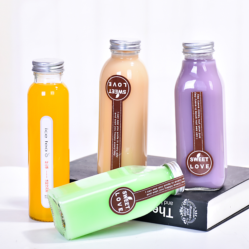 High Quality 300ml 500 ml Slim Round Glass Beverage Fruit Juice Bottles Lemon Juice/soda water bottle With Aluminium Cap