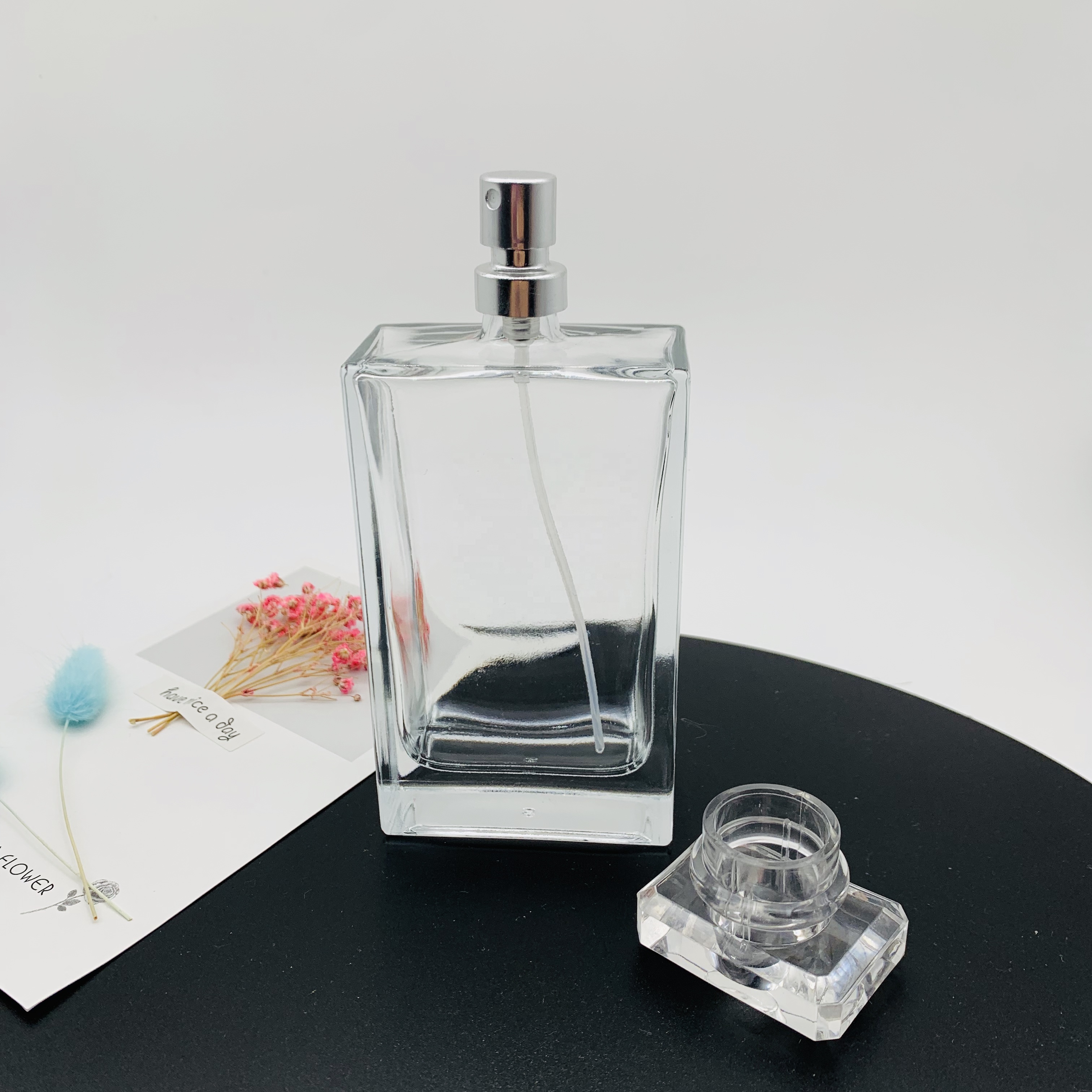 High Quality 30Ml 50Ml Luxury Clear Empty Square Glass Spray Perfume Bottle