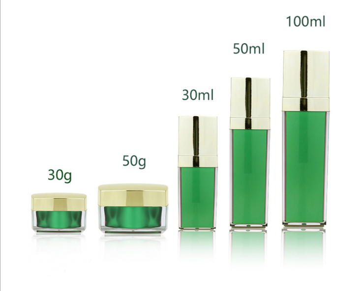 High Quality 30g 50g Green Gold Square Acrylic Cream Jar Containers