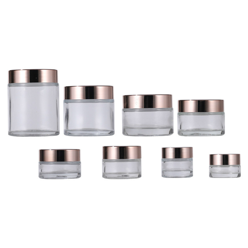 High Quality 30ml 1oz Fancy Clear Cosmetic Cream Glass Jar With Rose Gold Cap