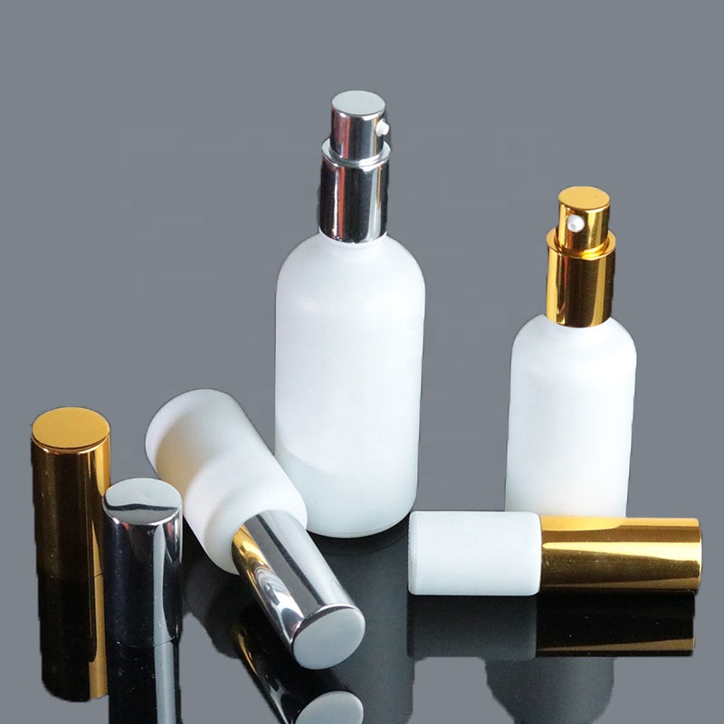 High Quality 30ml 50ml 100ml White Glass Pump Lotion Bottle With Silver Gold Pump (GRW09)