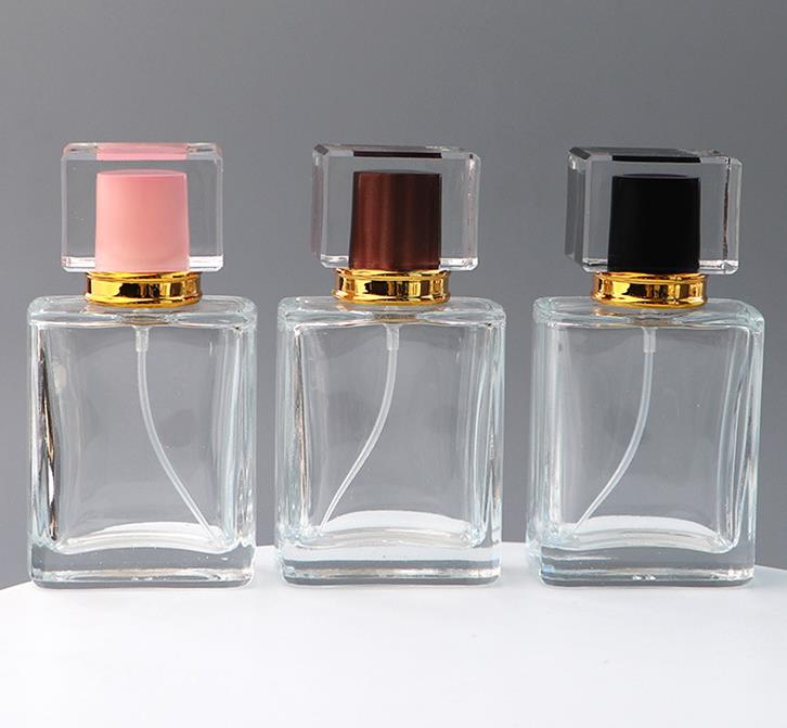 High Quality 30ml Perfume Glass Bottle Clear Pump Spray Bottle Square Glass Bottle