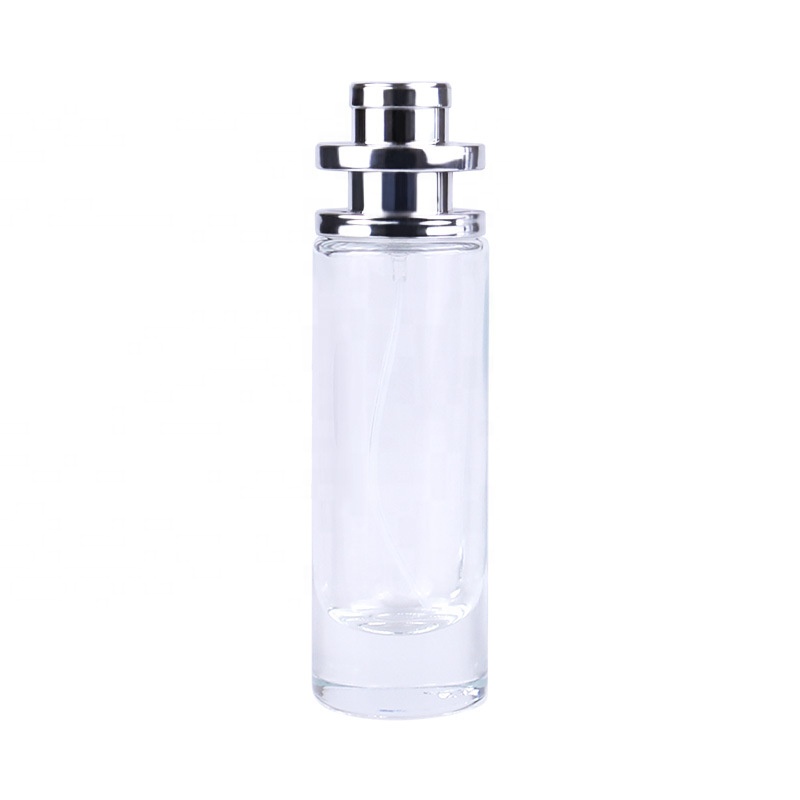 High Quality 35ml Perfume Cylindrical Glass Bottle Personal Care Screw Cap with Pump and Spray Acid Etch