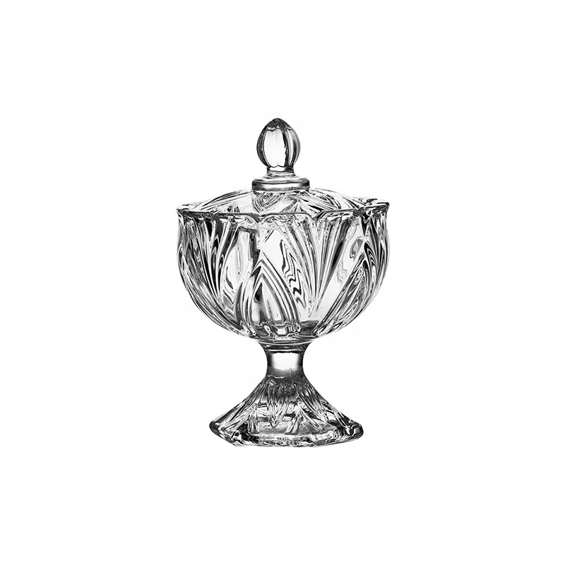 High Quality 4 inch Transparent Glass Canister with Stem for Dried Fruits Clear Glass Candy Pot Sugar Jar with Lid