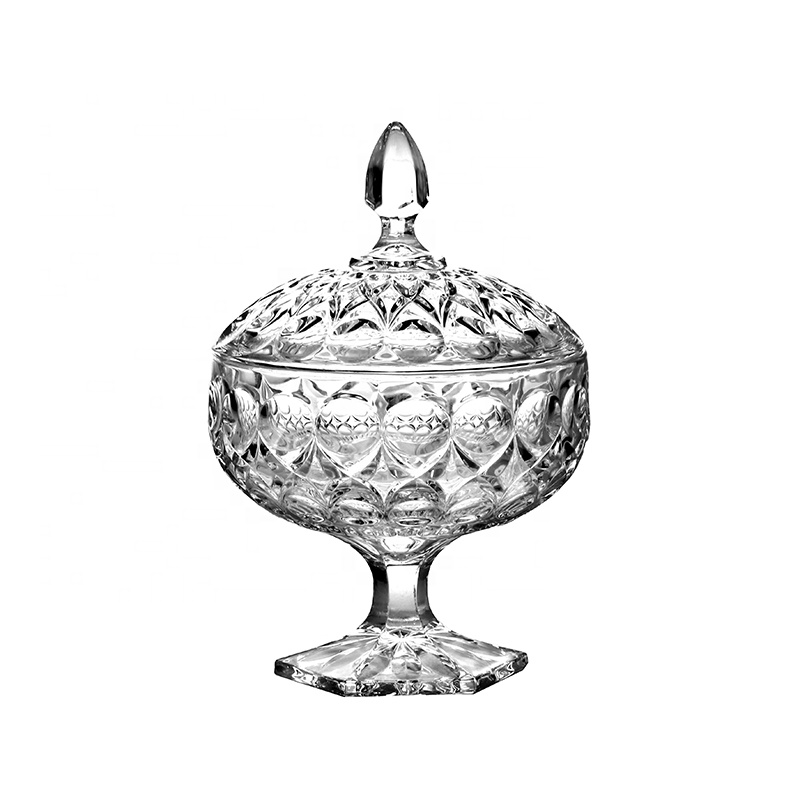 High Quality 4 inch Transparent Glass Canister with Stem for Dried Fruits Clear Glass Candy Pot Sugar Jar with Lid