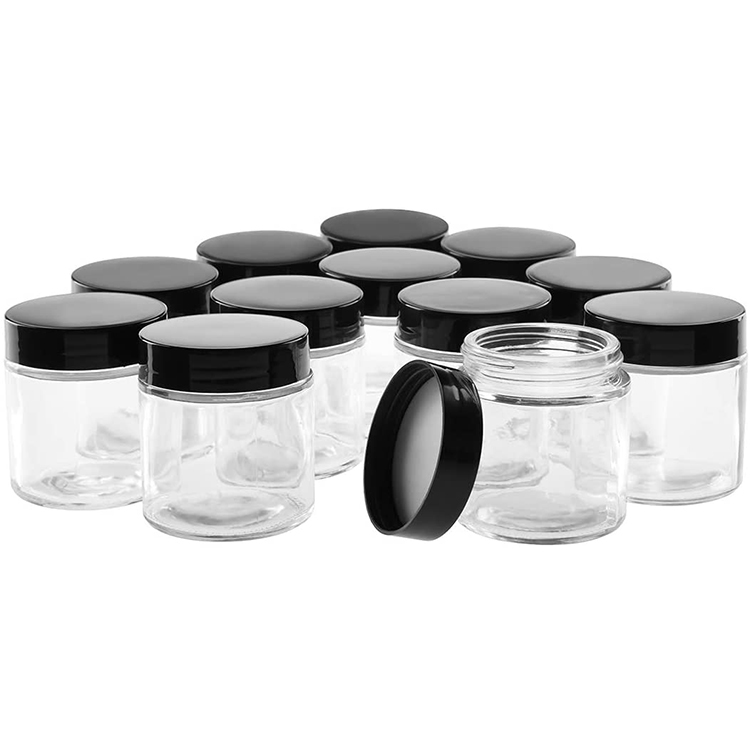 High Quality 4oz Glass Cosmetic Jars with Black Plastic Lids for Cream