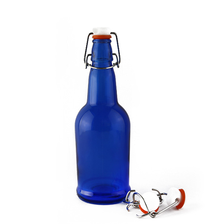 High Quality 500 ml custom blue swing top glass beer bottle