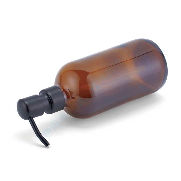 High Quality 500Ml Empty Roller Frosted Amber Glass Bottle Soap Dispenser With Black Lotion Amber Bottle Pump Supplier In China