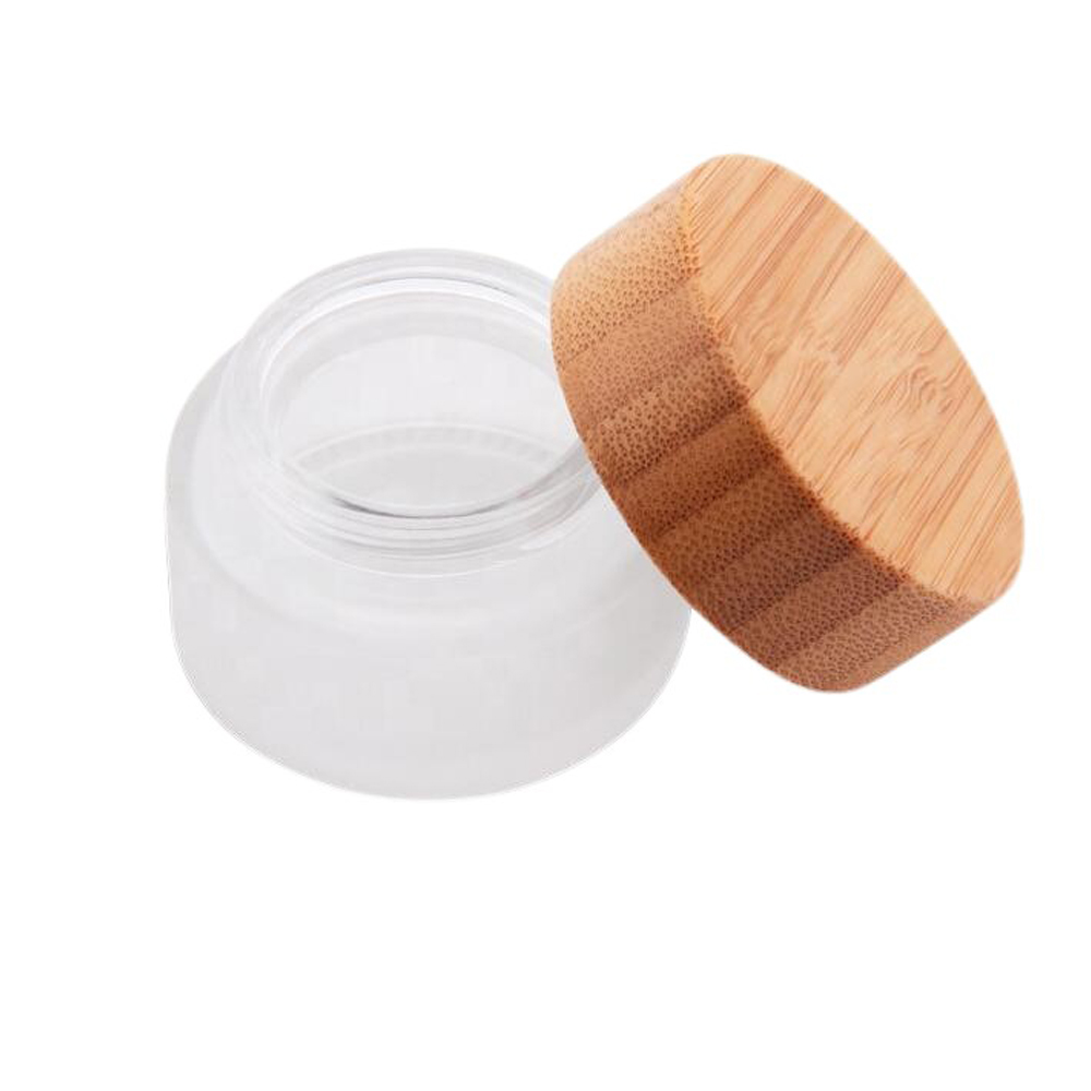 High Quality 50g Frosted Glass Cosmetic Jar with Bamboo Screw Lid