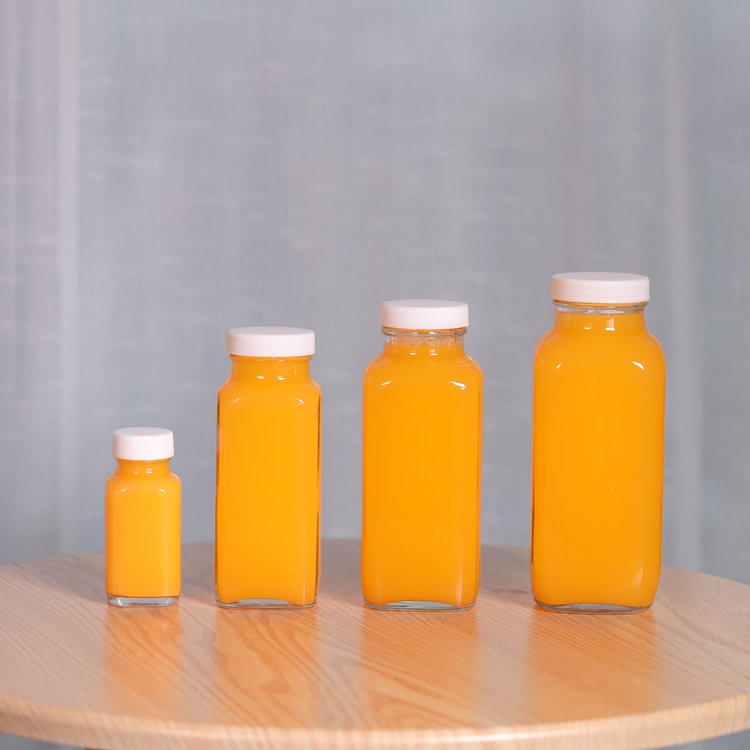 High Quality 60ml 250 ml 500 ml 1000ml French Square Glass Beverage Juice Bottles With Aluminium Cap