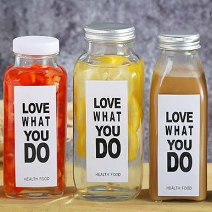 High Quality 60ml 250 ml 500 ml 1000ml French Square Glass Beverage Juice Bottles With Plastic Cap Aluminium Cap