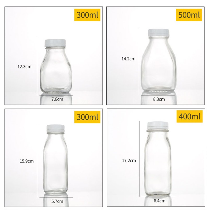 High Quality 60ml 250 ml 500 ml 1000ml French Square Glass Beverage Juice Bottles With Plastic Cap Aluminium Cap