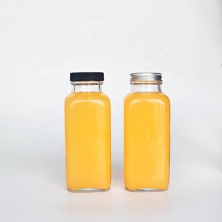 High Quality 60ml 250 ml 500 ml 1000ml French Square Glass Beverage Juice Bottles With Tamper Evident Cap